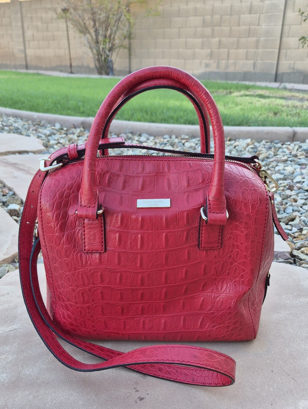 KATE SPADE ♠️ NEW YORK RIALTO PLACE ALESSA CROC EMBOSSED LEATHER BAG SAT HEL